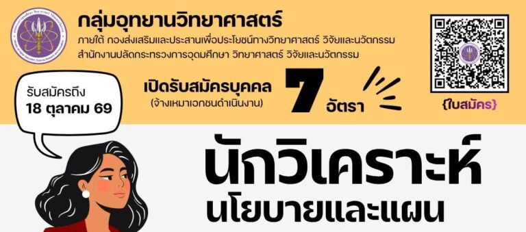 สำนักงานปลัดกระทรวง อว. เปิดรับสมัครงาน 7 อัตรา / ป.ตรี หลายสาขา  ขึ้นไป / ไม่ต้องผ่าน ภาค ก ของ กพ. /  สมัครทางอีเมล 5 – 18 ตุลาคม 2569